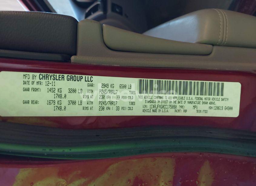 Photo 9 of 2012 Jeep Grand CHEROKEE LAREDO (VIN 1C4RJFAG0CC175080)