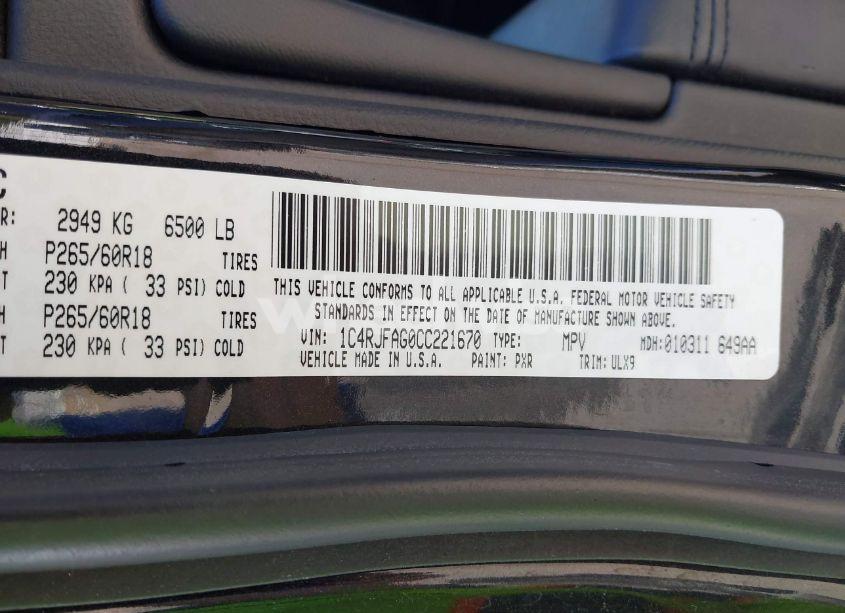 Photo 9 of 2012 Jeep Grand CHEROKEE LAREDO (VIN 1C4RJFAG0CC221670)