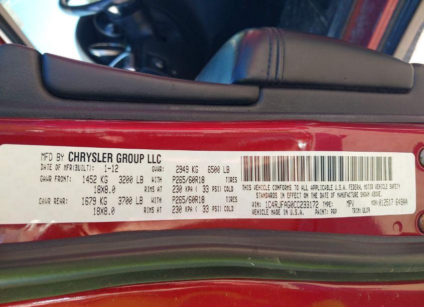 Photo 9 of 2012 Jeep Grand CHEROKEE LAREDO (VIN 1C4RJFAG0CC233172)