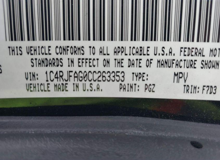 Photo 9 of 2012 Jeep Grand CHEROKEE LAREDO (VIN 1C4RJFAG0CC263353)