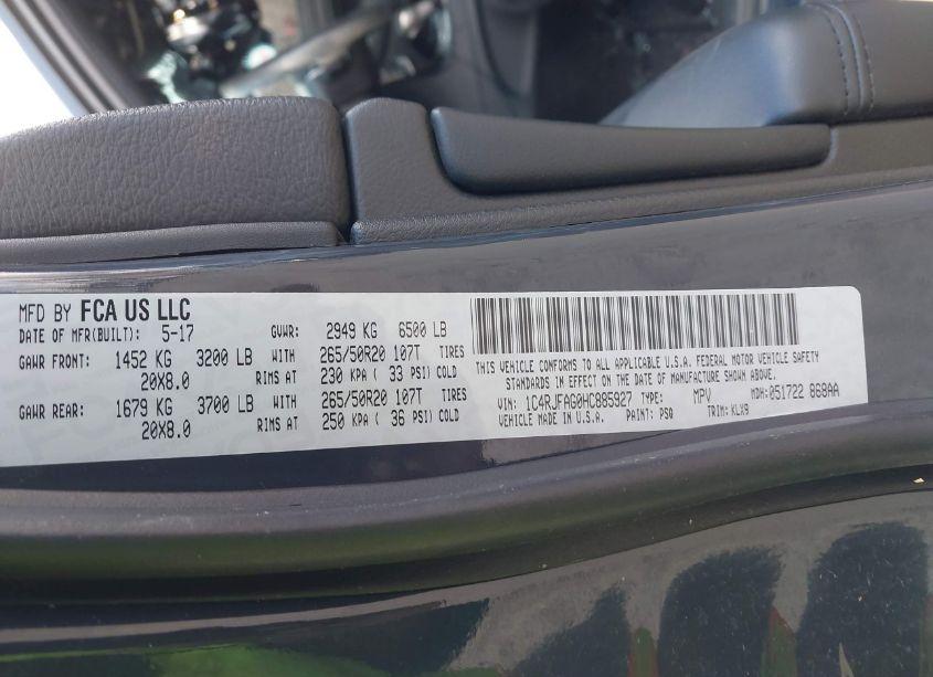 Photo 9 of 2017 Jeep Grand CHEROKEE ALTITUDE 4X4 (VIN 1C4RJFAG0HC885927)