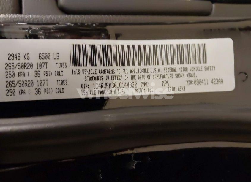 Photo 9 of 2020 Jeep Grand CHEROKEE UPLAND 4X4 (VIN 1C4RJFAG0LC144332)