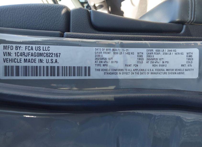 Photo 9 of 2021 Jeep Grand CHEROKEE LAREDO X 4X4 (VIN 1C4RJFAG0MC622167)