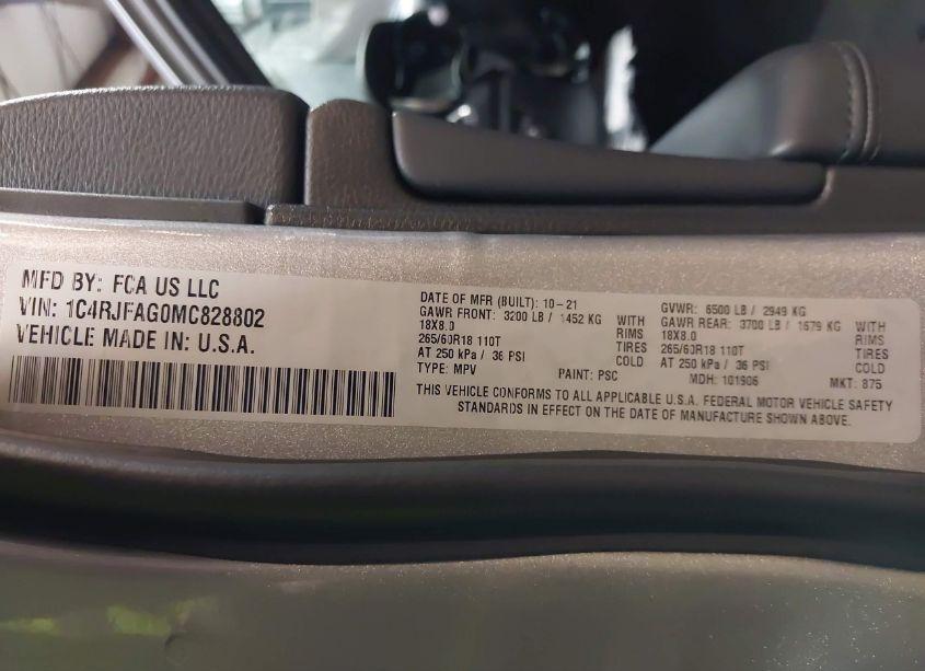 Photo 9 of 2021 Jeep Grand CHEROKEE LAREDO X 4X4 (VIN 1C4RJFAG0MC828802)