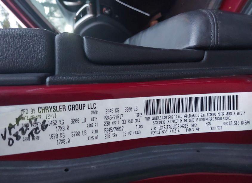 Photo 9 of 2012 Jeep Grand CHEROKEE LAREDO (VIN 1C4RJFAG1CC214212)