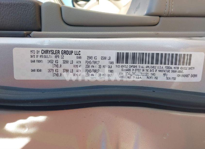Photo 9 of 2012 Jeep Grand CHEROKEE LAREDO (VIN 1C4RJFAG1CC311121)