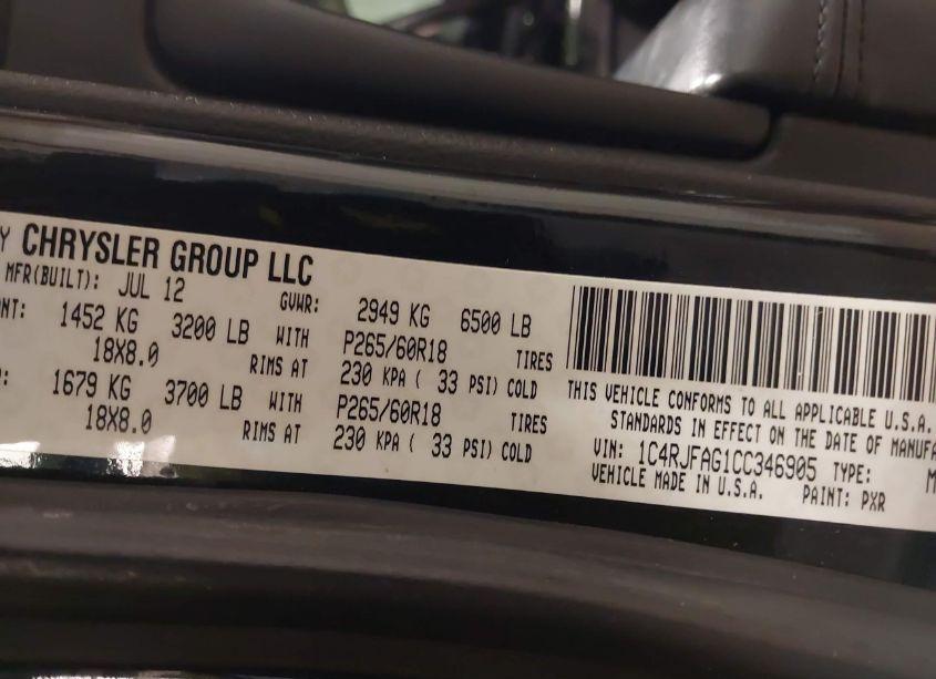 Photo 9 of 2012 Jeep Grand CHEROKEE LAREDO (VIN 1C4RJFAG1CC346905)