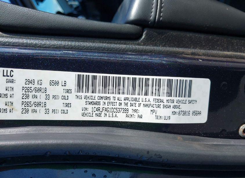 Photo 9 of 2013 Jeep Grand CHEROKEE LAREDO (VIN 1C4RJFAG1DC537399)