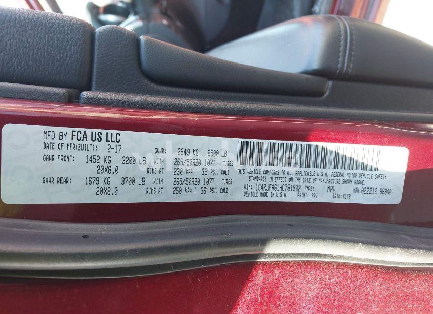 Photo 9 of 2017 Jeep Grand CHEROKEE ALTITUDE 4X4 (VIN 1C4RJFAG1HC781902)