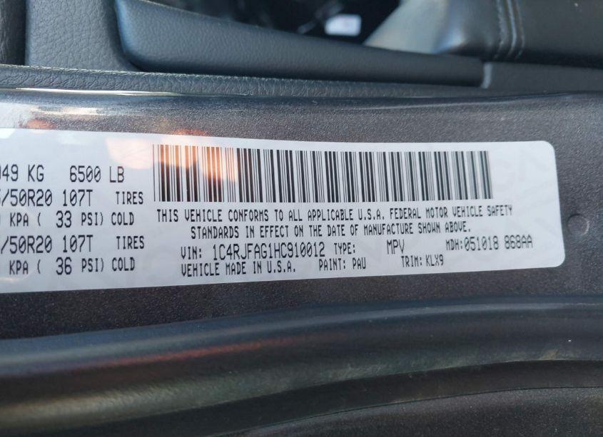 Photo 9 of 2017 Jeep Grand CHEROKEE ALTITUDE 4X4 (VIN 1C4RJFAG1HC910012)