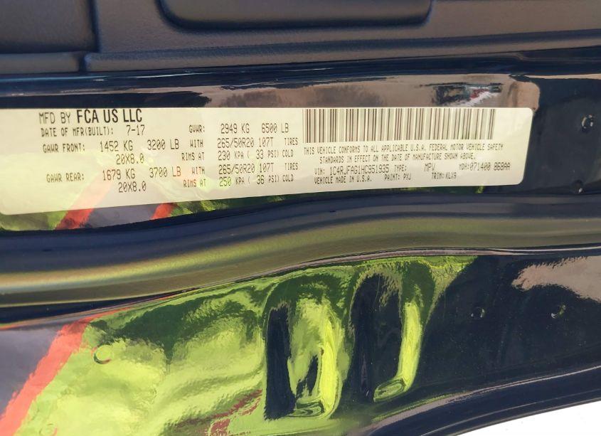 Photo 9 of 2017 Jeep Grand CHEROKEE ALTITUDE 4X4 (VIN 1C4RJFAG1HC951935)