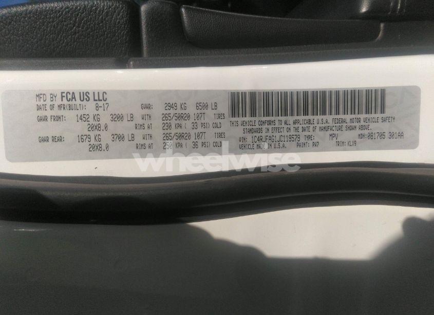 Photo 9 of 2018 Jeep Grand CHEROKEE ALTITUDE 4X4 (VIN 1C4RJFAG1JC119579)