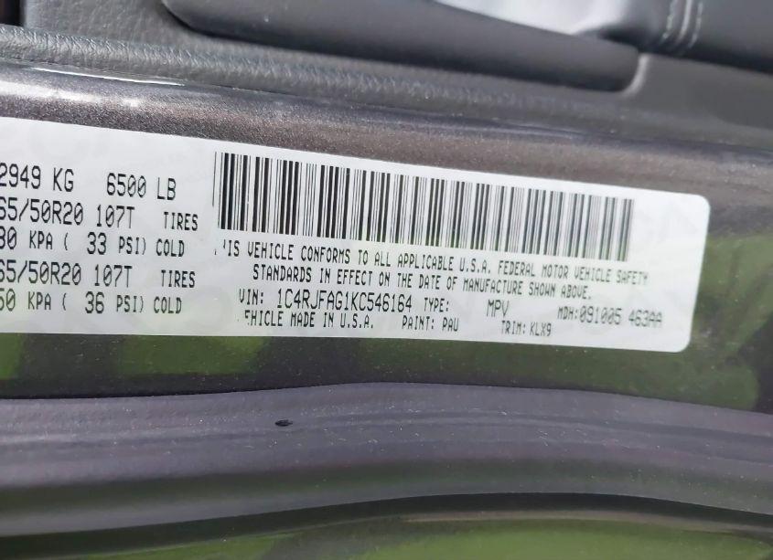 Photo 9 of 2019 Jeep Grand CHEROKEE ALTITUDE 4X4 (VIN 1C4RJFAG1KC546164)