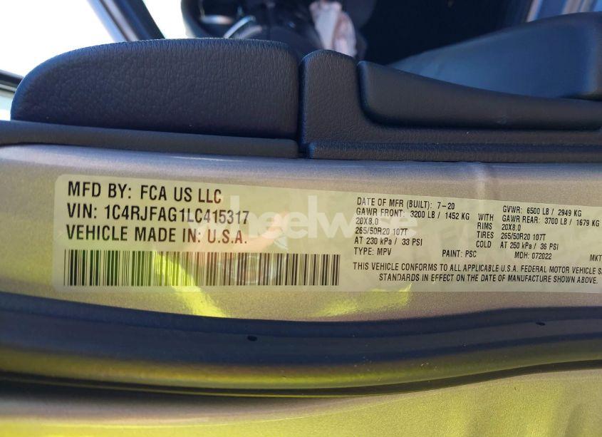 Photo 9 of 2020 Jeep Grand CHEROKEE ALTITUDE 4X4 (VIN 1C4RJFAG1LC415317)