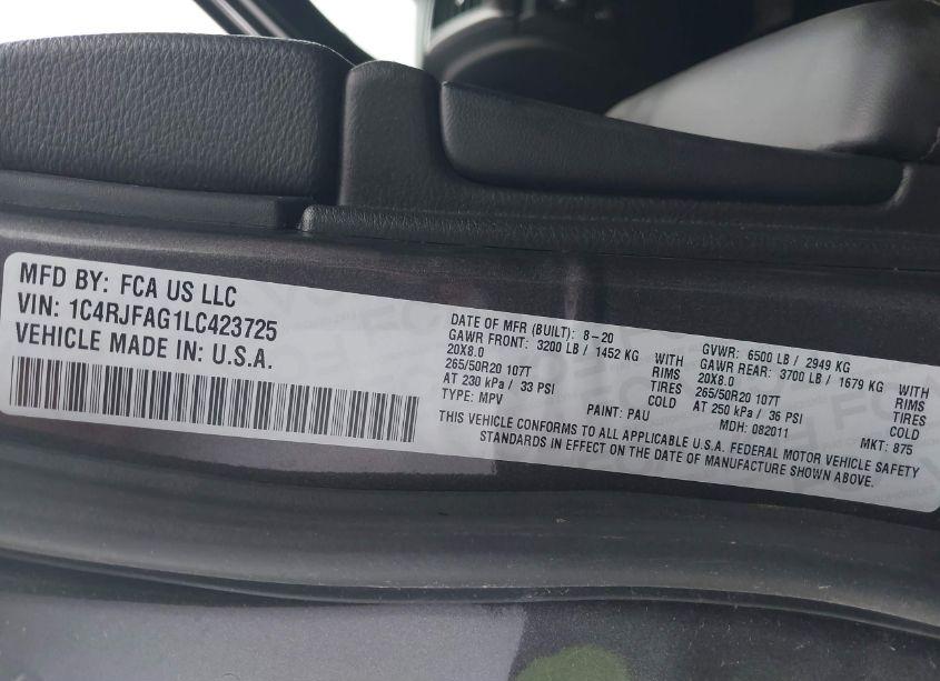 Photo 19 of 2020 Jeep Grand CHEROKEE ALTITUDE 4X4 (VIN 1C4RJFAG1LC423725)