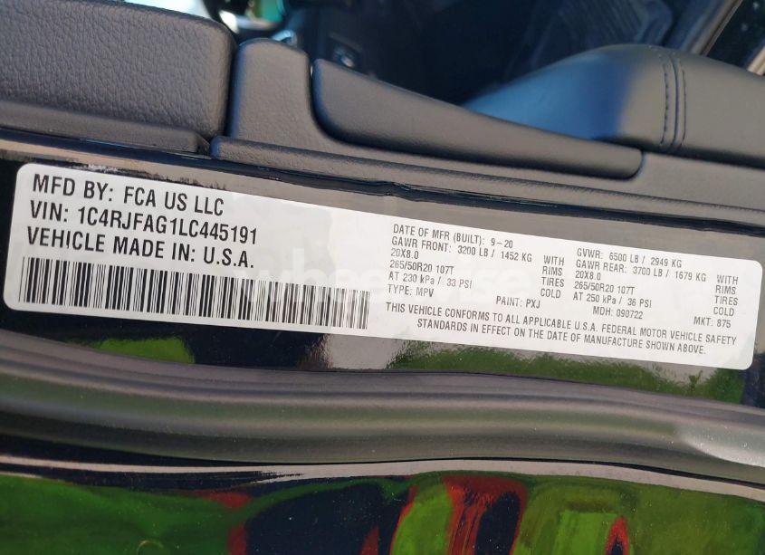 Photo 9 of 2020 Jeep Grand CHEROKEE ALTITUDE 4X4 (VIN 1C4RJFAG1LC445191)