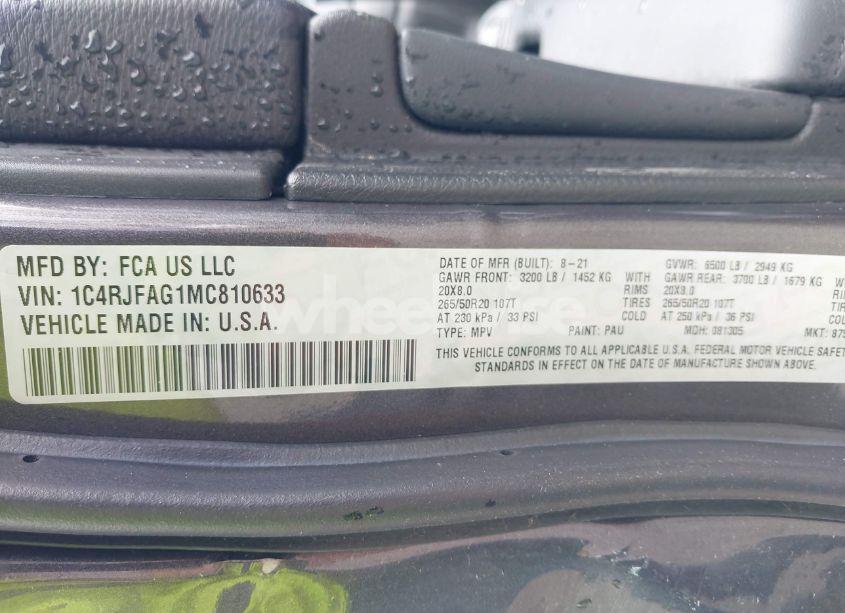 Photo 9 of 2021 Jeep Grand CHEROKEE LAREDO X 4X4 (VIN 1C4RJFAG1MC810633)