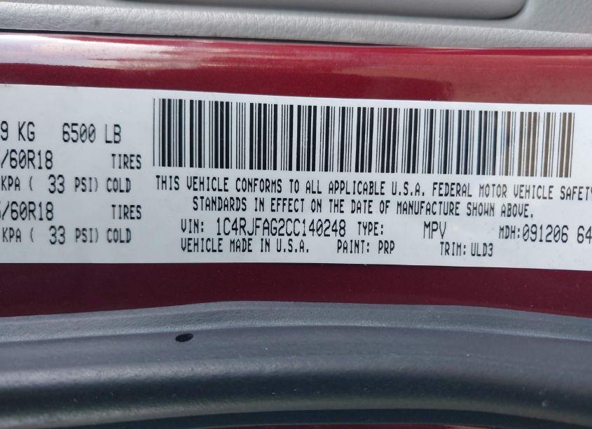 Photo 9 of 2012 Jeep Grand CHEROKEE LAREDO (VIN 1C4RJFAG2CC140248)