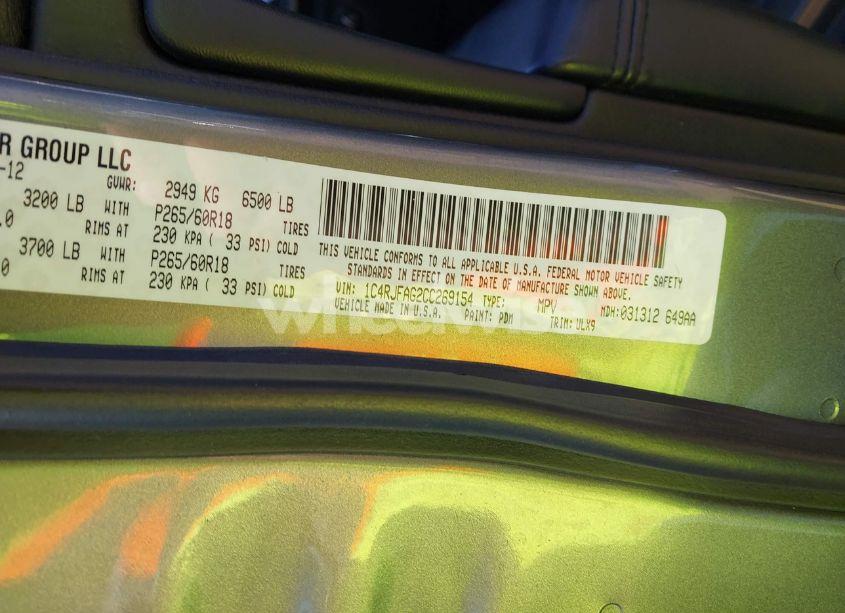 Photo 9 of 2012 Jeep Grand CHEROKEE LAREDO (VIN 1C4RJFAG2CC269154)