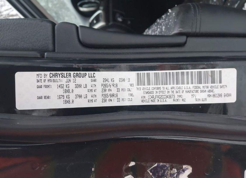 Photo 9 of 2012 Jeep Grand CHEROKEE LAREDO (VIN 1C4RJFAG2CC343673)