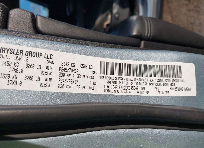 Photo 9 of 2012 Jeep Grand CHEROKEE LAREDO (VIN 1C4RJFAG2CC345942)