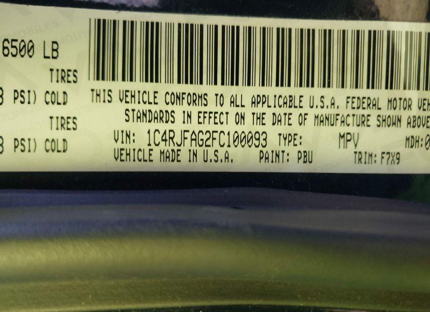 Photo 9 of 2015 Jeep Grand CHEROKEE LAREDO (VIN 1C4RJFAG2FC100093)