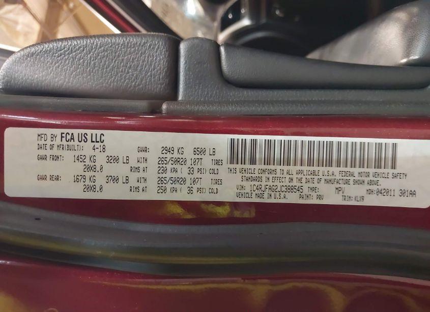 Photo 9 of 2018 Jeep Grand CHEROKEE ALTITUDE 4X4 (VIN 1C4RJFAG2JC388545)