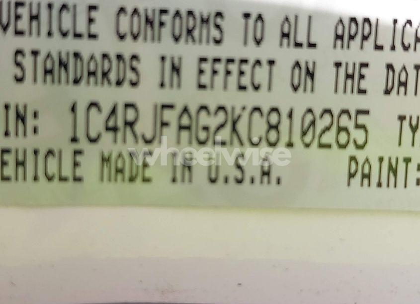 Photo 9 of 2019 Jeep Grand CHEROKEE ALTITUDE 4X4/LAREDO 4X4/LAREDO E 4X4/UPLAND 4X4 (VIN 1C4RJFAG2KC810265)