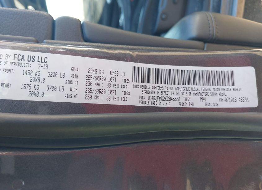 Photo 9 of 2019 Jeep Grand CHEROKEE ALTITUDE 4X4 (VIN 1C4RJFAG2KC845551)