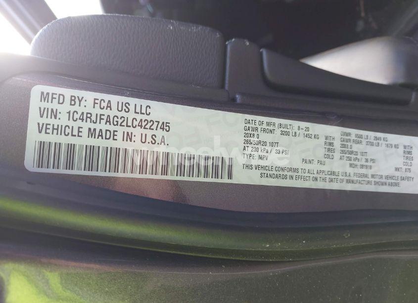 Photo 9 of 2020 Jeep Grand CHEROKEE LAREDO (VIN 1C4RJFAG2LC422745)