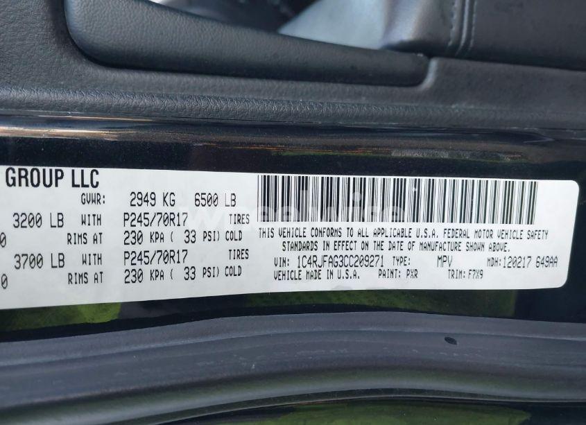 Photo 9 of 2012 Jeep Grand CHEROKEE LAREDO (VIN 1C4RJFAG3CC209271)