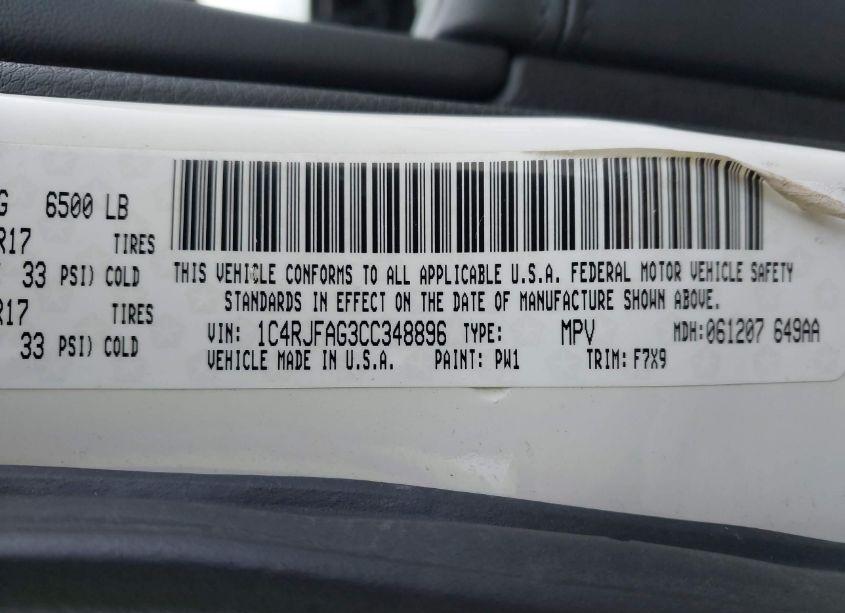 Photo 9 of 2012 Jeep Grand CHEROKEE LAREDO (VIN 1C4RJFAG3CC348896)