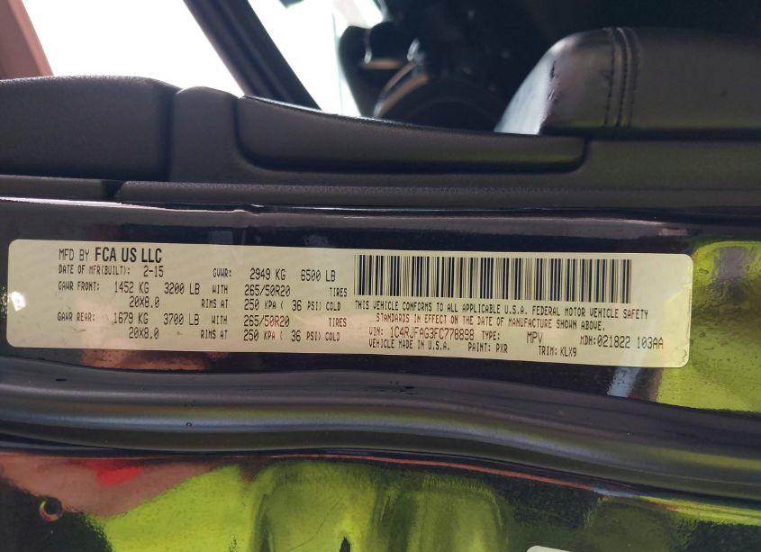 Photo 9 of 2015 Jeep Grand CHEROKEE ALTITUDE (VIN 1C4RJFAG3FC778898)