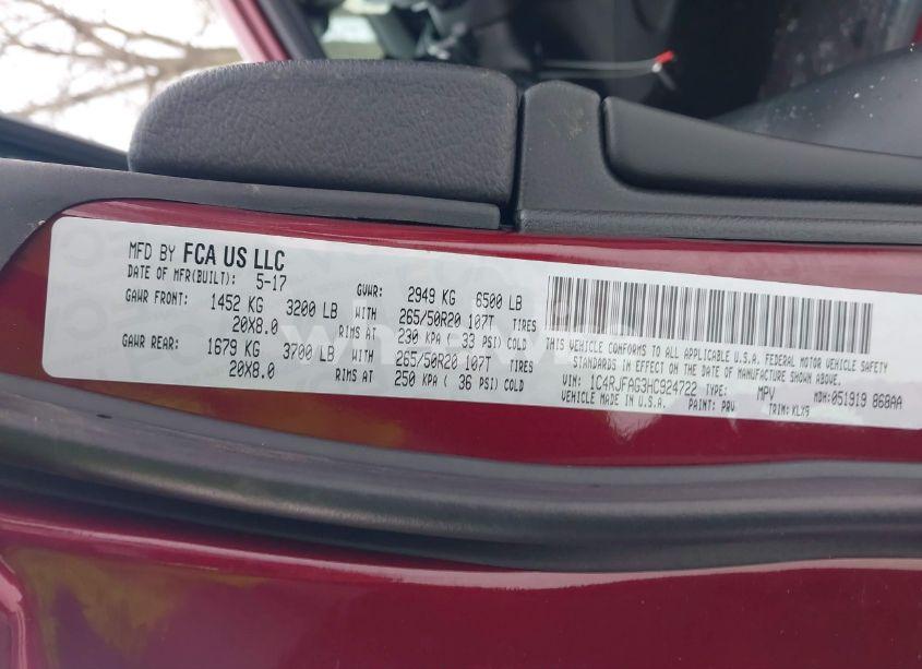 Photo 9 of 2017 Jeep Grand CHEROKEE ALTITUDE 4X4 (VIN 1C4RJFAG3HC924722)