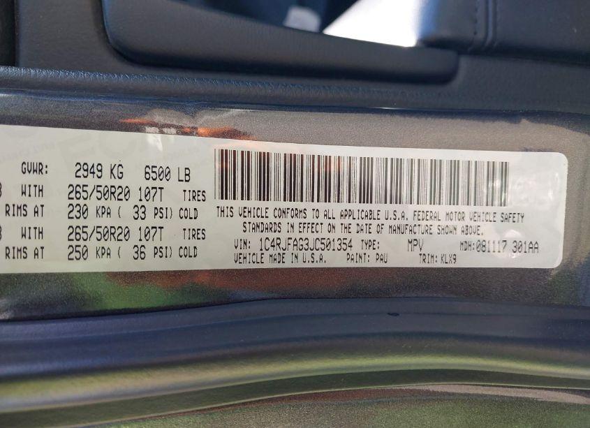 Photo 9 of 2018 Jeep Grand CHEROKEE ALTITUDE 4X4 (VIN 1C4RJFAG3JC501354)