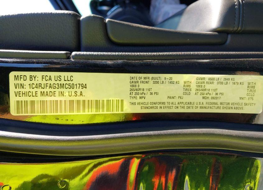 Photo 9 of 2021 Jeep Grand CHEROKEE LAREDO E 4X4 (VIN 1C4RJFAG3MC501794)