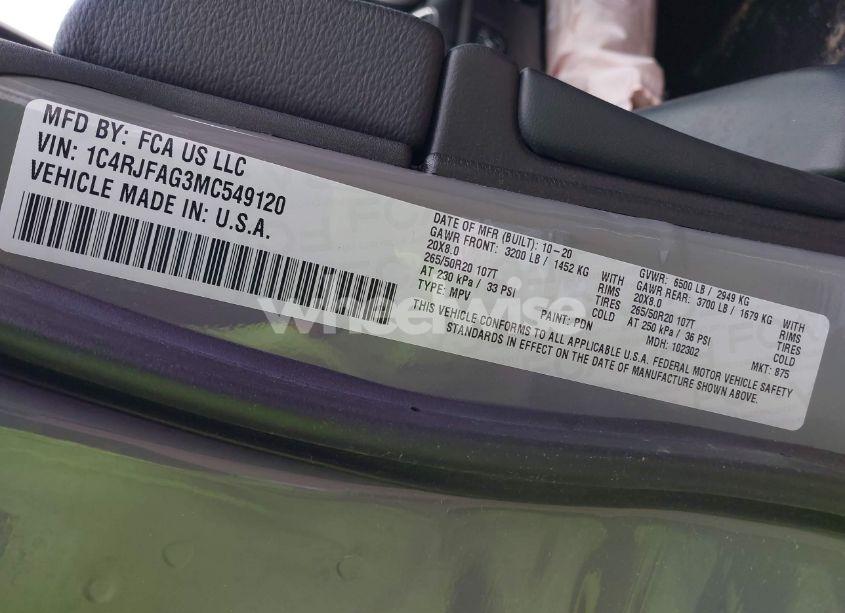 Photo 9 of 2021 Jeep Grand CHEROKEE LAREDO X 4X4 (VIN 1C4RJFAG3MC549120)