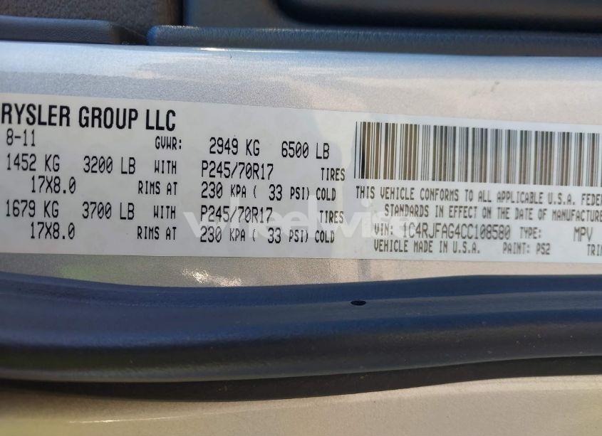 Photo 9 of 2012 Jeep Grand CHEROKEE LAREDO (VIN 1C4RJFAG4CC108580)