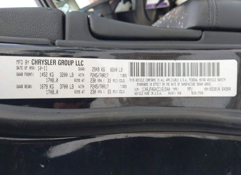 Photo 9 of 2012 Jeep Grand CHEROKEE LAREDO (VIN 1C4RJFAG4CC161540)