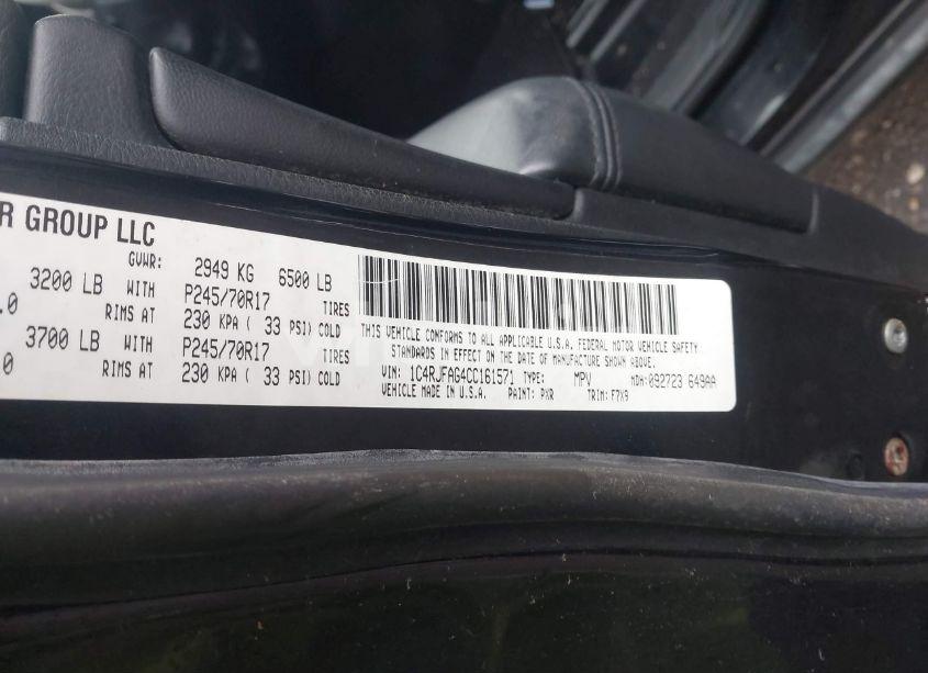 Photo 9 of 2012 Jeep Grand CHEROKEE LAREDO (VIN 1C4RJFAG4CC161571)