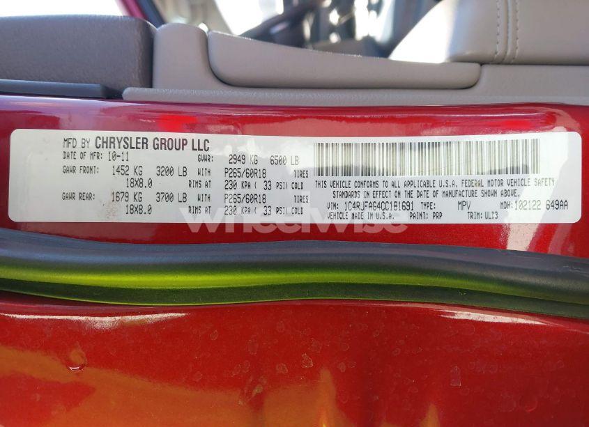 Photo 9 of 2012 Jeep Grand CHEROKEE LAREDO (VIN 1C4RJFAG4CC181691)