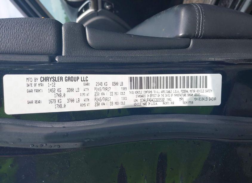 Photo 9 of 2012 Jeep Grand CHEROKEE LAREDO (VIN 1C4RJFAG4CC222532)