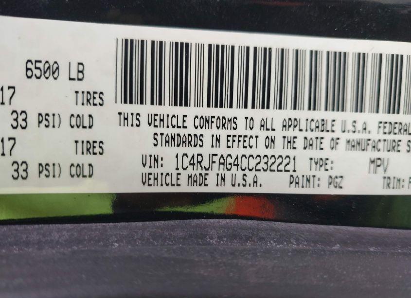 Photo 9 of 2012 Jeep Grand CHEROKEE LAREDO (VIN 1C4RJFAG4CC232221)