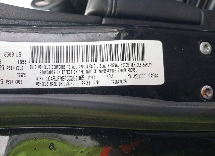 Photo 9 of 2012 Jeep Grand CHEROKEE LAREDO (VIN 1C4RJFAG4CC281385)