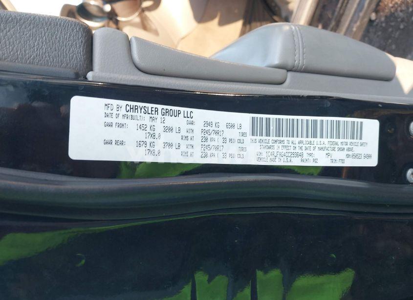 Photo 9 of 2012 Jeep Grand CHEROKEE LAREDO (VIN 1C4RJFAG4CC293648)