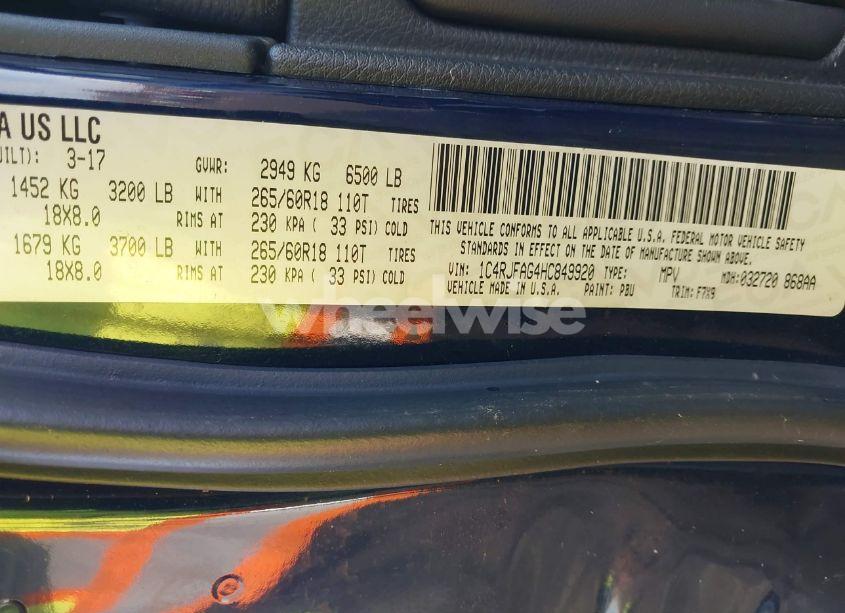 Photo 9 of 2017 Jeep Grand CHEROKEE LAREDO 4X4 (VIN 1C4RJFAG4HC849920)