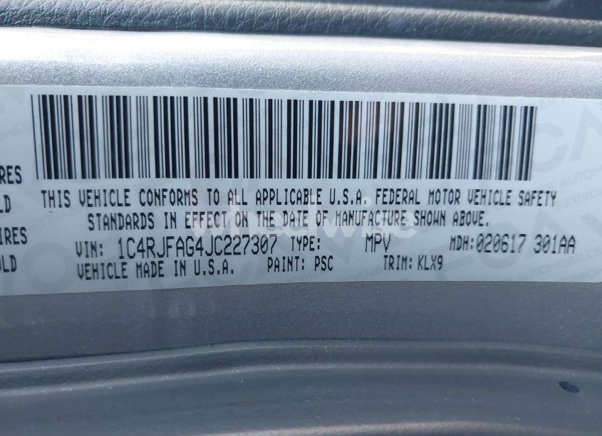 Photo 9 of 2018 Jeep Grand CHEROKEE ALTITUDE 4X4 (VIN 1C4RJFAG4JC227307)