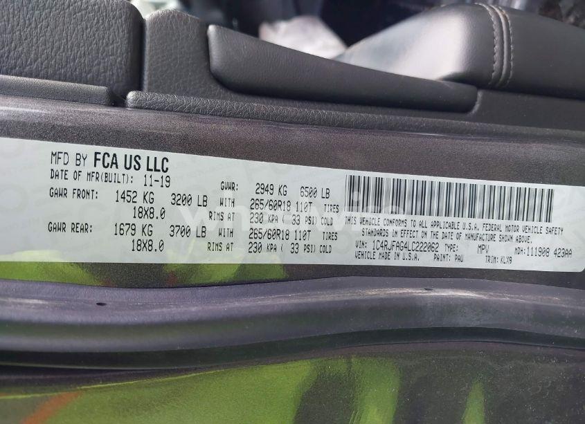 Photo 9 of 2020 Jeep Grand CHEROKEE LAREDO E 4X4 (VIN 1C4RJFAG4LC222062)