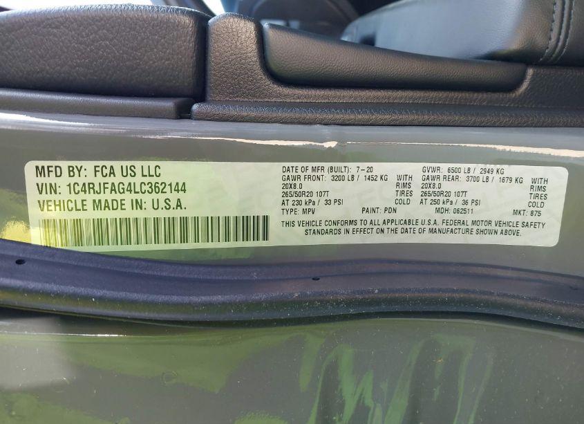 Photo 9 of 2020 Jeep Grand CHEROKEE ALTITUDE 4X4 (VIN 1C4RJFAG4LC362144)