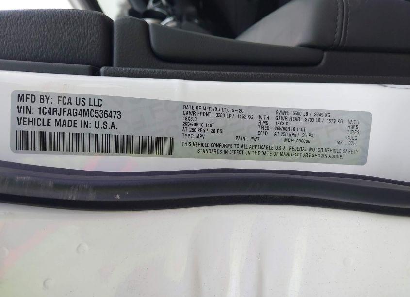 Photo 9 of 2021 Jeep Grand CHEROKEE LAREDO X 4X4 (VIN 1C4RJFAG4MC536473)